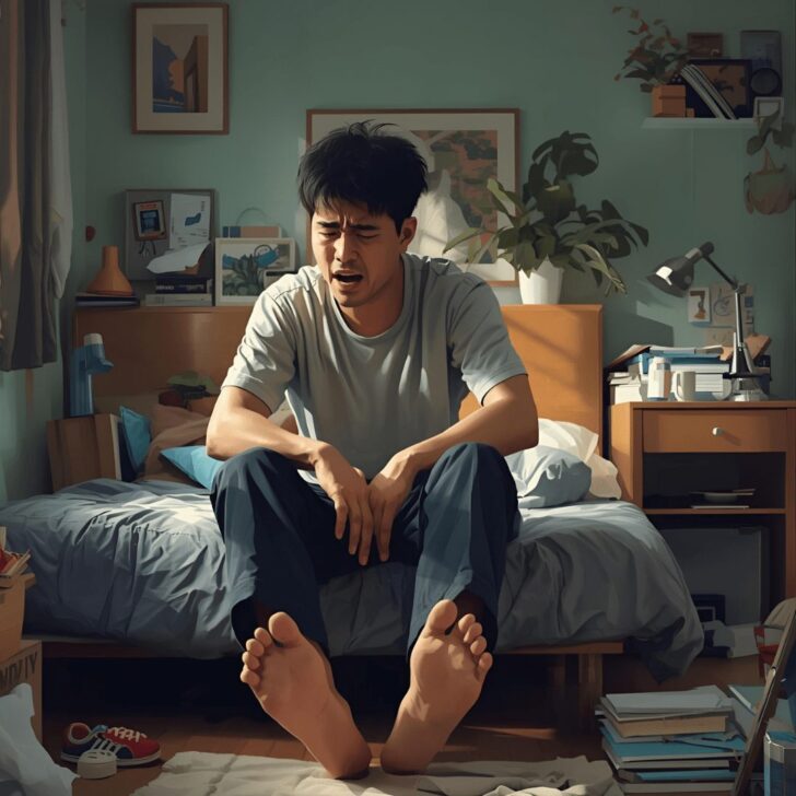 足の臭いに悩む男性